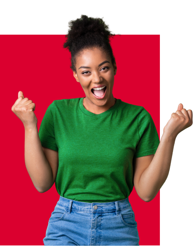 Professional portrait on red backdrop