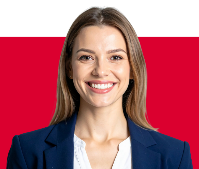 Professional portrait on red backdrop